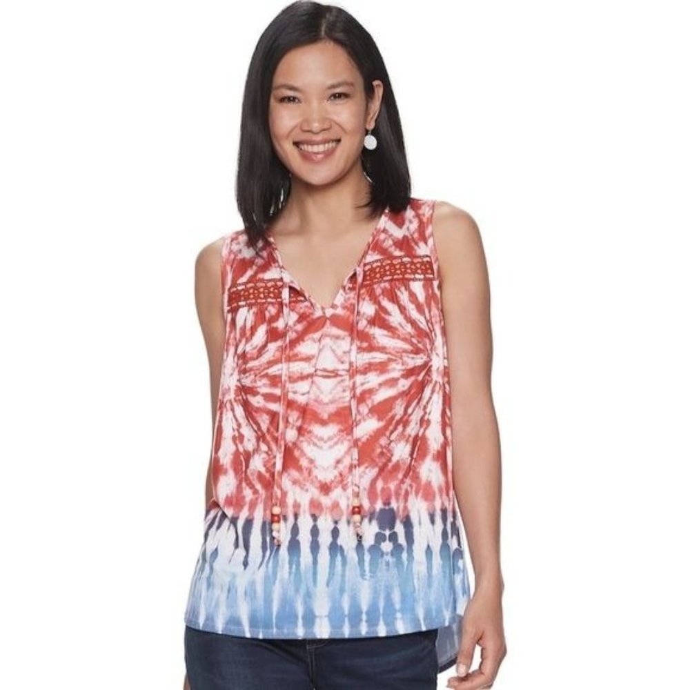 New World Unity Tie Dye Printed‎ Red White Blue Tank Top Shirt Size Large